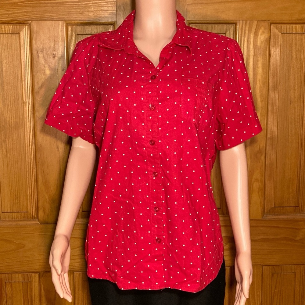 NWOT Blair Top Short Sleeve Blouse Red White Women's Size L Large
